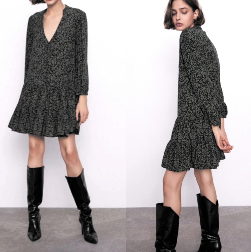 Zara Ruffle Green/Black Dress